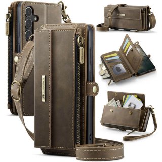 CaseMe Samsung Galaxy S25 Plus Crossbody Wallet Case with RFID Blocking & Wireless Charging Coffee