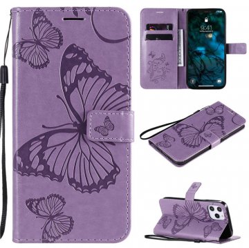 iPhone 12 Pro Max Embossed Butterfly Wallet Magnetic Stand Case Purple