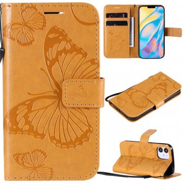 iPhone 12 Mini Embossed Butterfly Wallet Magnetic Stand Case Yellow