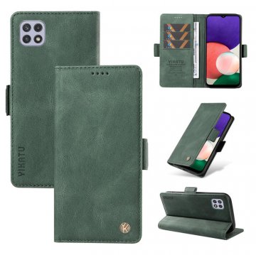 YIKATU Samsung Galaxy A22 4G Skin-touch Wallet Kickstand Case Green