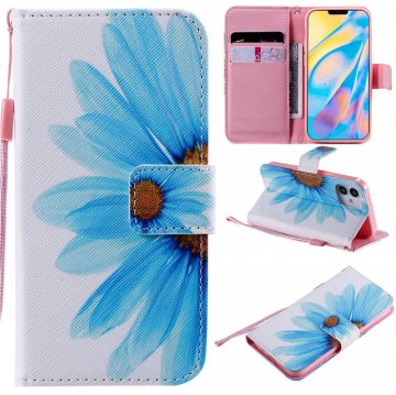iPhone 12 Embossed Blue Sunflower Wallet Magnetic Stand Case