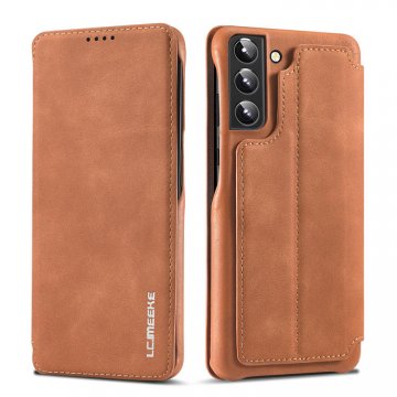 LC.IMEEKE Samsung Galaxy S22 Plus Card Slot Magnetic Case Brown
