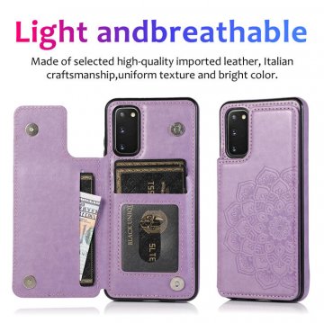 Mandala Embossed Samsung Galaxy S20 Case with Card Holder Purple