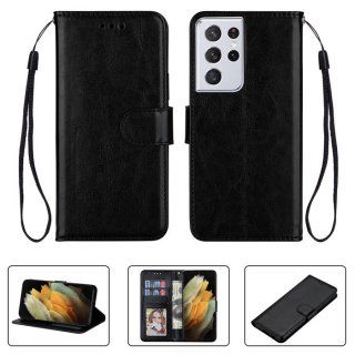 Samsung Galaxy S21/S21 Plus/S21 Ultra Crazy Horse Texture Wallet Case Black