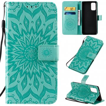 Samsung Galaxy S20 Plus Embossed Sunflower Wallet Stand Case Green
