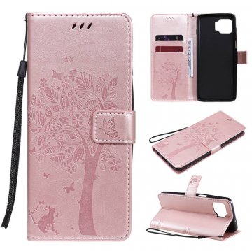 Motorola Moto G 5G Plus Embossed Tree Cat Butterfly Wallet Stand Case Rose Gold