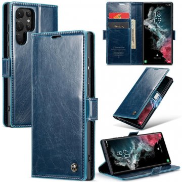 CaseMe Samsung Galaxy S22 Ultra Wallet Kickstand Magnetic Case Blue