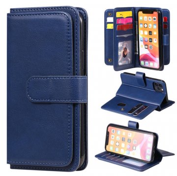 iPhone 11 Pro Multi-function 10 Card Slots Wallet PU Leather Case Dark Blue