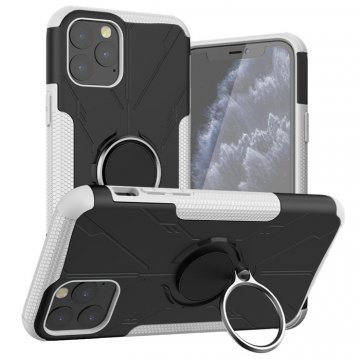 iPhone 11 Pro Max Hybrid Rugged PC + TPU Ring Kickstand Case White
