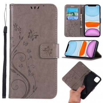 iPhone 11 Butterfly Pattern Wallet Magnetic Stand PU Leather Case Gray