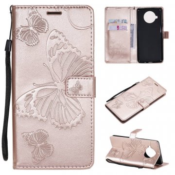 Xiaomi Mi 10T Lite Embossed Butterfly Wallet Magnetic Stand Case Rose Gold