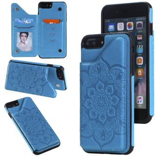 iPhone 7 Plus/8 Plus Embossed Wallet Magnetic Stand Case Blue
