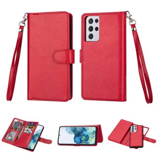 Samsung Galaxy S21/S21 Plus/S21 Ultra Wallet 9 Card Slots Magnetic Detachable Case Red