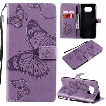 Xiaomi Poco X3 NFC Embossed Butterfly Wallet Magnetic Stand Case Purple