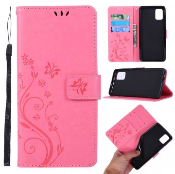 Samsung Galaxy A51 Butterfly Pattern Wallet Magnetic Stand Case Pink
