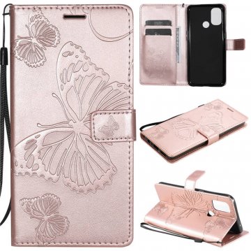 OnePlus Nord N10 5G Embossed Butterfly Wallet Magnetic Stand Case Rose Gold