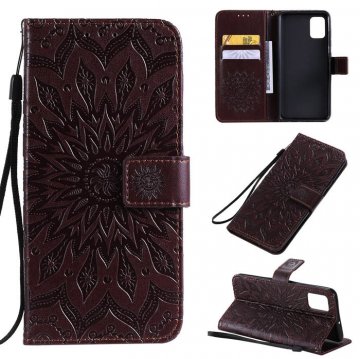 Samsung Galaxy A51 Embossed Sunflower Wallet Stand Case Brown