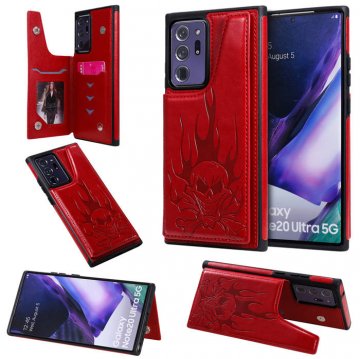 Samsung Galaxy Note 20 Ultra Embossed Skull Magnetic Clasp Wallet Stand Case Red