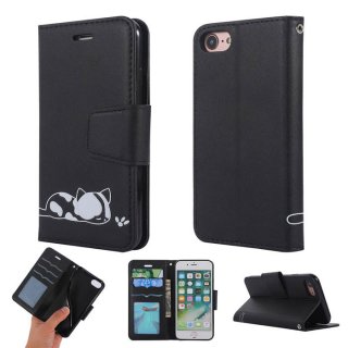 iPhone 7/8 Cat Pattern Wallet Magnetic Stand Leather Case Black