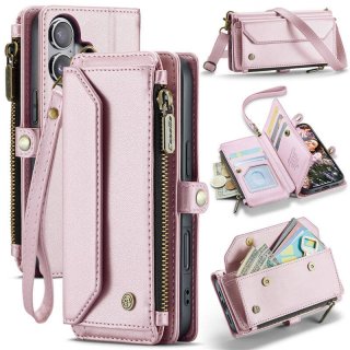 CaseMe iPhone 17 Wallet RFID Blocking Crossbody Case with Wireless Charging Pink
