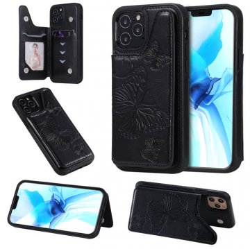 iPhone 12 Pro Luxury Butterfly Magnetic Card Slots Stand Case Black