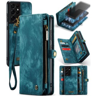 CaseMe Samsung Galaxy S21 Ultra Wallet Case with Wrist Strap Blue