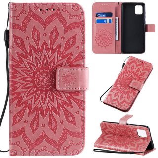 Samsung Galaxy A81/Note 10 Lite Embossed Sunflower Wallet Stand Case Pink