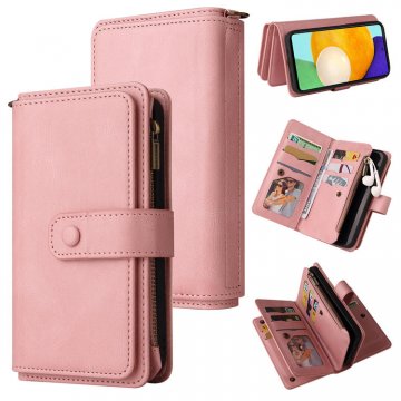 For Samsung Galaxy A72 Wallet 15 Card Slots Case with Wrist Strap Pink