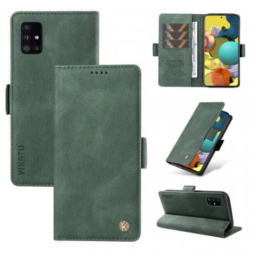 YIKATU Samsung Galaxy A51 4G Skin-touch Wallet Kickstand Case Green