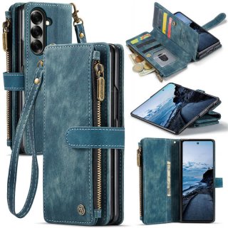 CaseMe Samsung Galaxy Z Fold8 Ultra Wallet Case with Zipper Pocket & Wireless Charging Blue