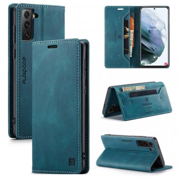 Autspace Samsung Galaxy S21 Wallet Kickstand Magnetic Shockproof Case Blue