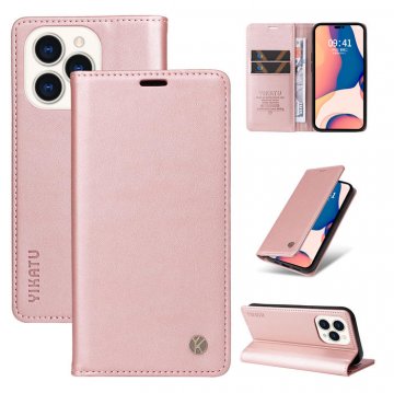 YIKATU iPhone 14 Pro Wallet Kickstand Magnetic Case Rose Gold