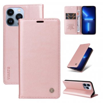 YIKATU iPhone 13 Pro Max Wallet Kickstand Magnetic Case Rose Gold