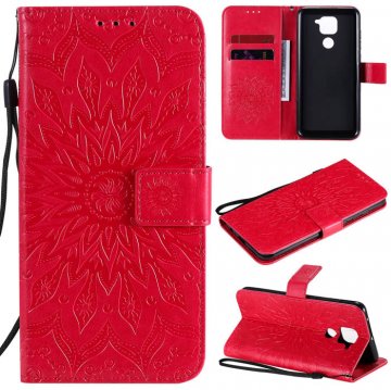 Xiaomi Redmi Note 9/Redmi 10X 4G Embossed Sunflower Wallet Stand Case Red