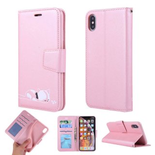 iPhone XS Max Cat Pattern Wallet Magnetic Stand Case Pink