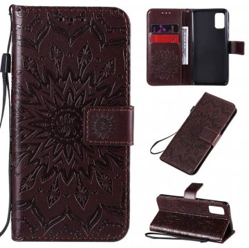Samsung Galaxy A41 Embossed Sunflower Wallet Stand Case Brown