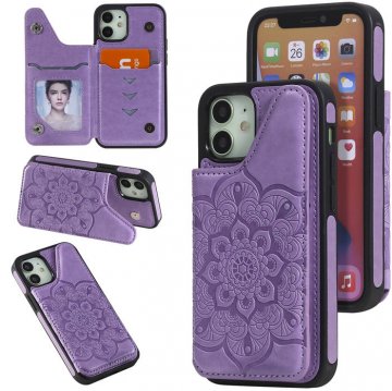 iPhone 12 Mini Embossed Wallet Magnetic Stand Case Purple