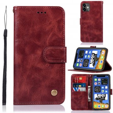 iPhone 12 Mini Premium Vintage Wallet Kickstand Case Wine Red