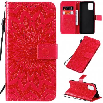 Samsung Galaxy S20 Plus Embossed Sunflower Wallet Stand Case Red