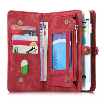 CaseMe iPhone 6S Plus/6 Plus Zipper Wallet Detachable 2 in 1 Folio Case Red