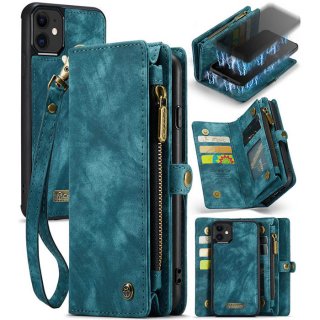 CaseMe iPhone 11 Zipper Wallet Case with Wrist Strap Blue