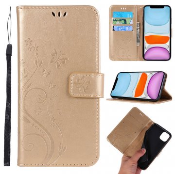 iPhone 11 Butterfly Pattern Wallet Magnetic Stand PU Leather Case Gold