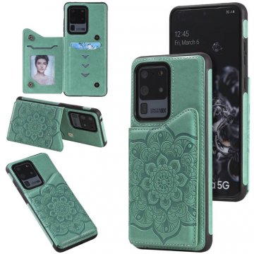 Samsung Galaxy S20 Ultra Embossed Wallet Magnetic Stand Case Green