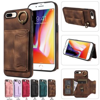 For iPhone 7 Plus/8 Plus Card Holder Ring Kickstand Case Coffee