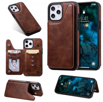 iPhone 12 Pro Max Luxury Leather Magnetic Card Slots Stand Cover Coffee