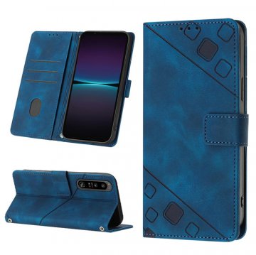 Skin-friendly Sony Xperia 1 IV Wallet Stand Case with Wrist Strap Blue