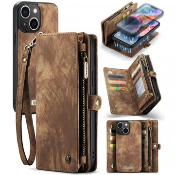 CaseMe iPhone 13 Pro Max Leather Zipper Wallet Case with RFID Blocking  Credit Card Holder Brown