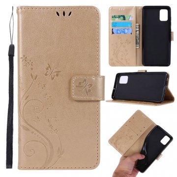 Samsung Galaxy A51 Butterfly Pattern Wallet Magnetic Stand Case Gold