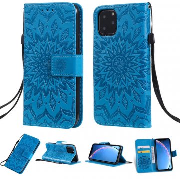 iPhone 11 Pro Embossed Sunflower Wallet Stand Case Blue