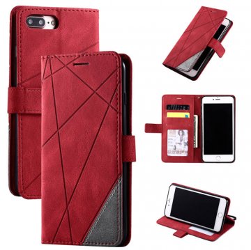 iPhone 7 Plus/8 Plus Wallet Splicing Kickstand PU Leather Case Red